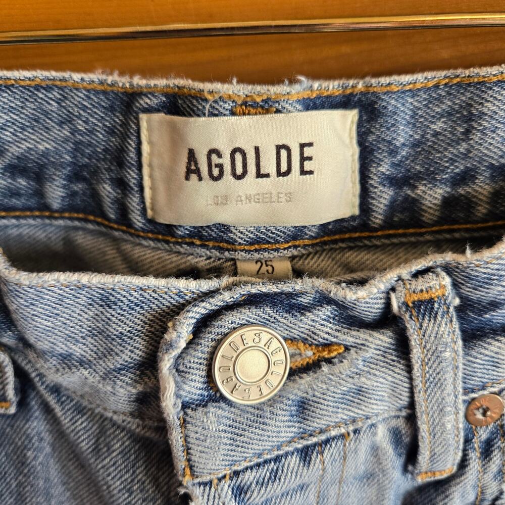 Agolde 90's Pinch Waist Jean Ruminate Light Blue 25 Y2K Raw Hem Distressed Boho - Picture 3 of 9
